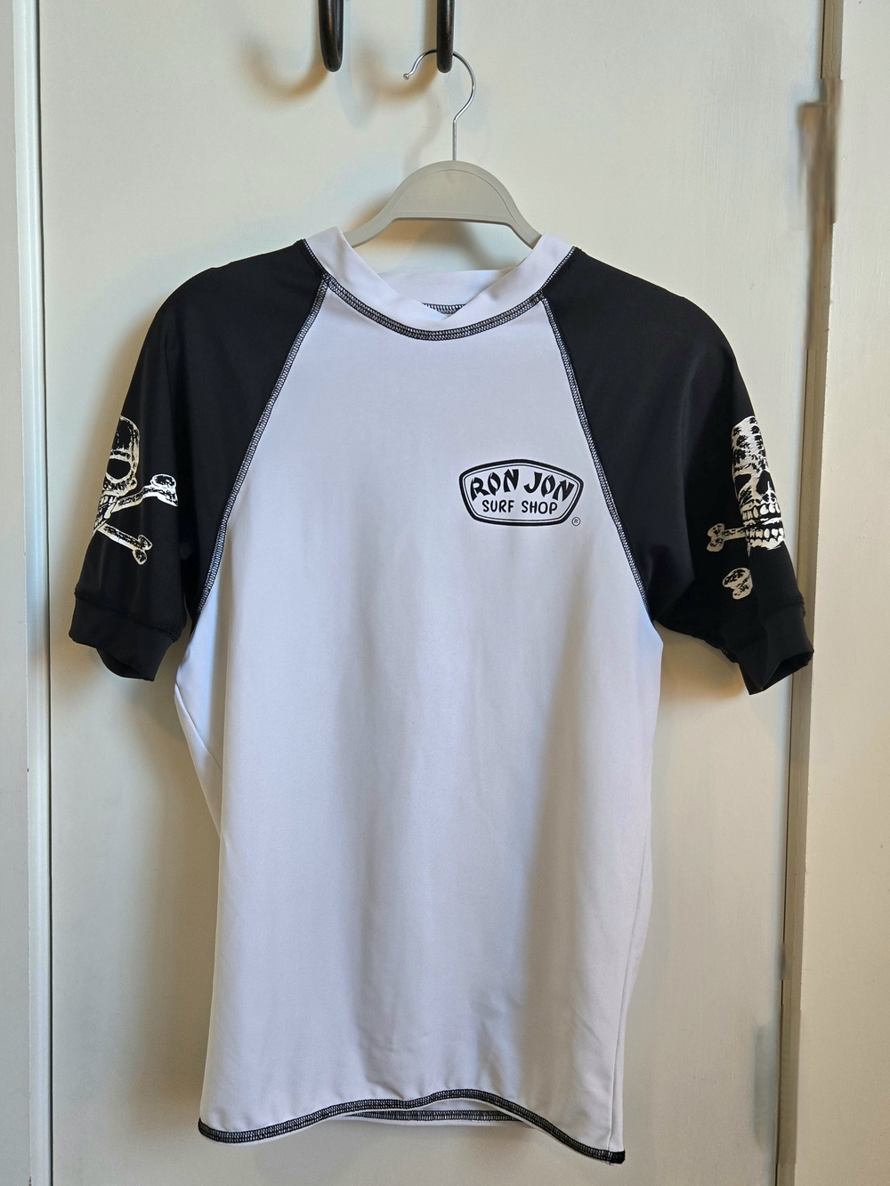 Vintage Ron Jon White and Black Raglan Surf Polo Made In USA